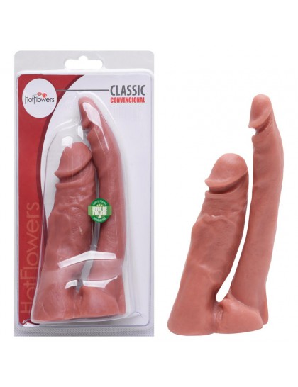 PÊNIS DE BORRACHA MACIÇA 12 X 3CM COM AUXILIAR 15 X 2,5CM HOT FLOWERS