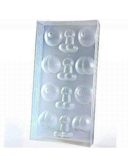 Forma de gelo no formato de pênis, seios e bunda